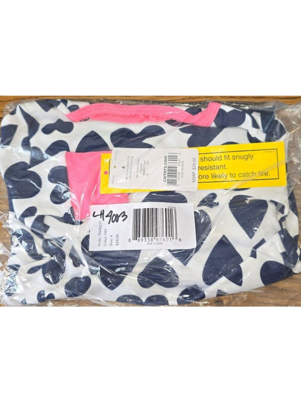 Blue Heart Pajamas with Pink Trim Girls Size 4T Two Piece PJs Cute! LH4003